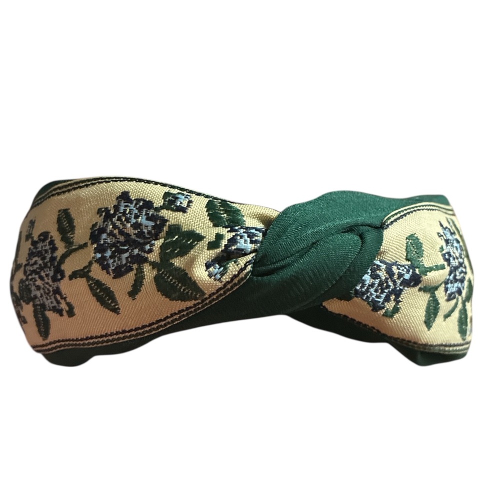 Green Vintage Floral Knotted Headband - Picture 2 of 7